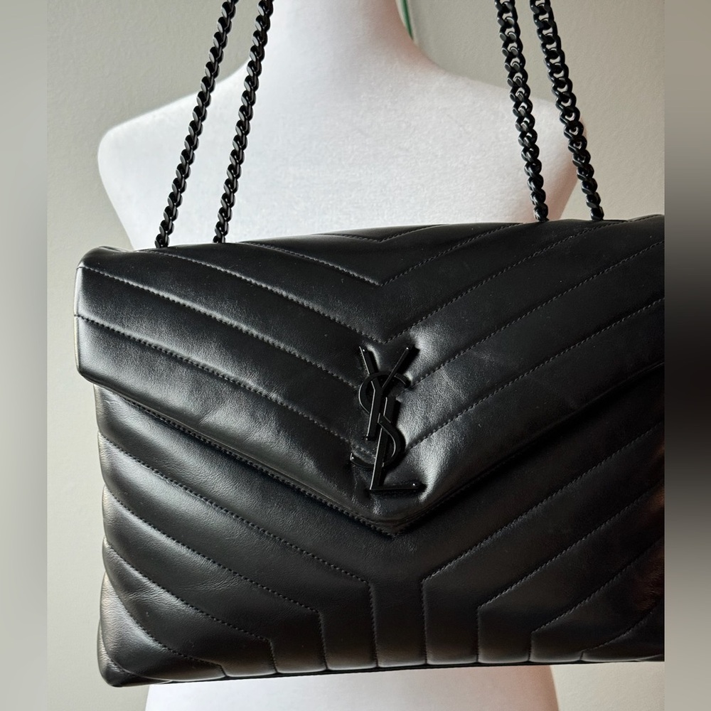 Yves Saint Laurent Black on black Quilted Leather LouLou Shoulder Bag